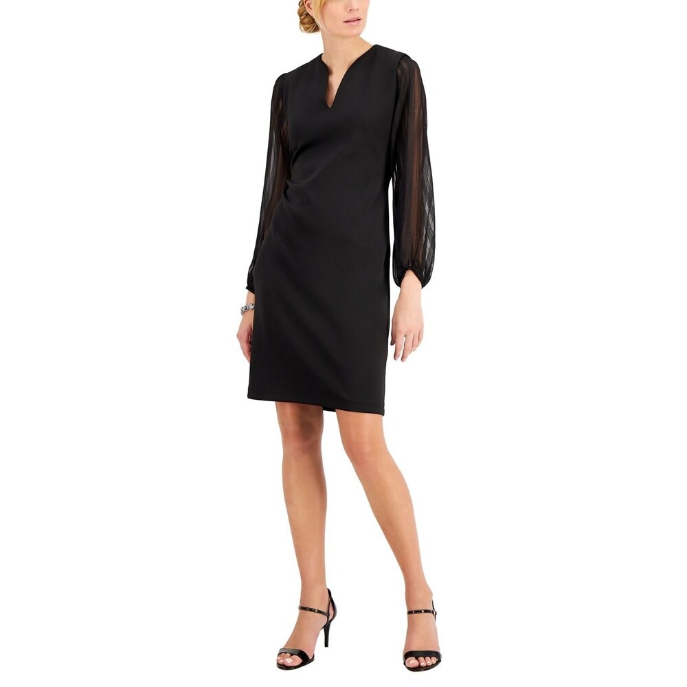 Petites Womens Metallic Above Knee Shift Dress